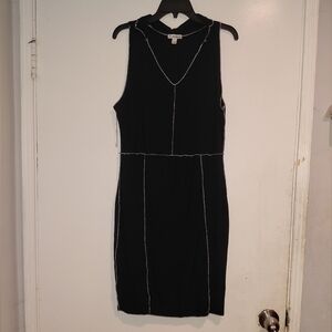 Black Sleeveless Dress with White Stitching. 1X